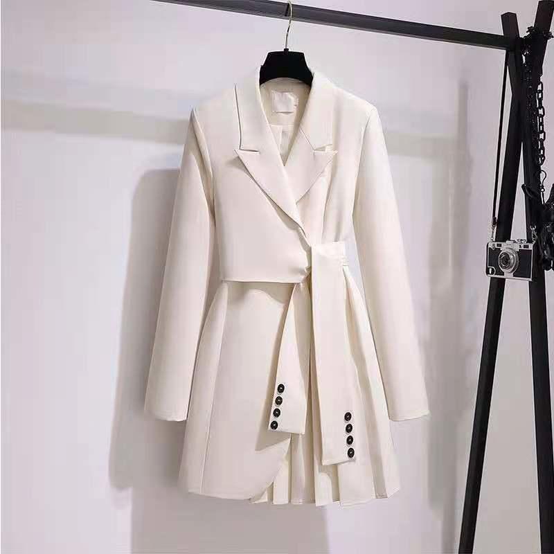 Casual Dresses Women Belt Jacket Notched Collar Long Sleeve Female Coat Fashion Autumn Blazer Dress Lace Up Sashes Slim Fitting