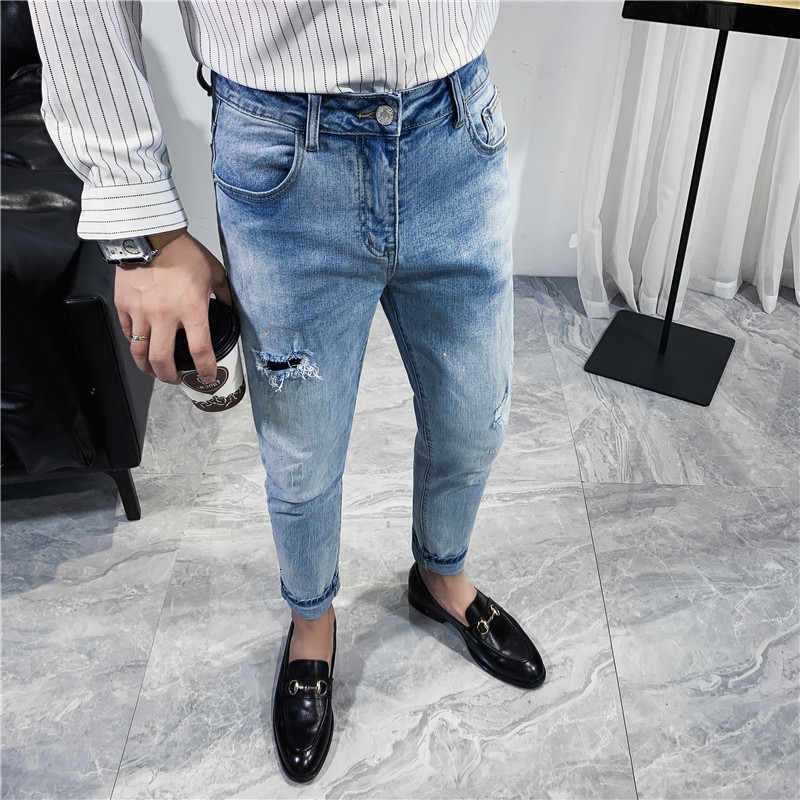 2021 New Thin Korean Slacks Stretched Jeans Ripped for Men's Clothes All the Comfortable Game Light Casual Blue Denim Streetwear Pants 34, Light blue.
2021 New Thin Korean Slacks Stretched Jeans Ripped for Men's Clothes All the Comfortable Game Light Casual Blue Denim Streetwear Pants 34, Light blue.