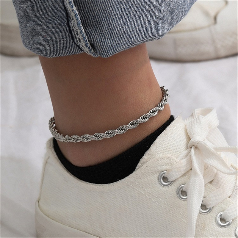Women Rope Chains Necklace Bracelets Anklets 3mm 4mm 14K Gold Silver Plated Choker Necklaces Twisted Hip Hop Jewelry Gifts Fashion Stainless Steel Cha