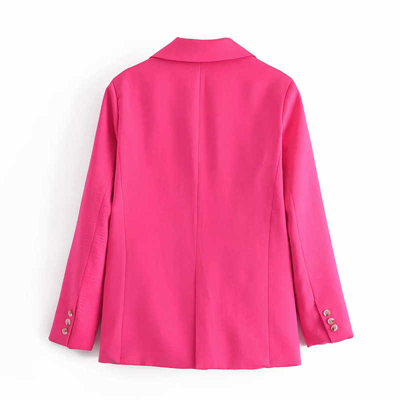 TRAF Za Women Blazer Fashion Office Ladies Jackets Coat Female Rose Red Long Sleeve Loose Single Button Girls Chic 210826