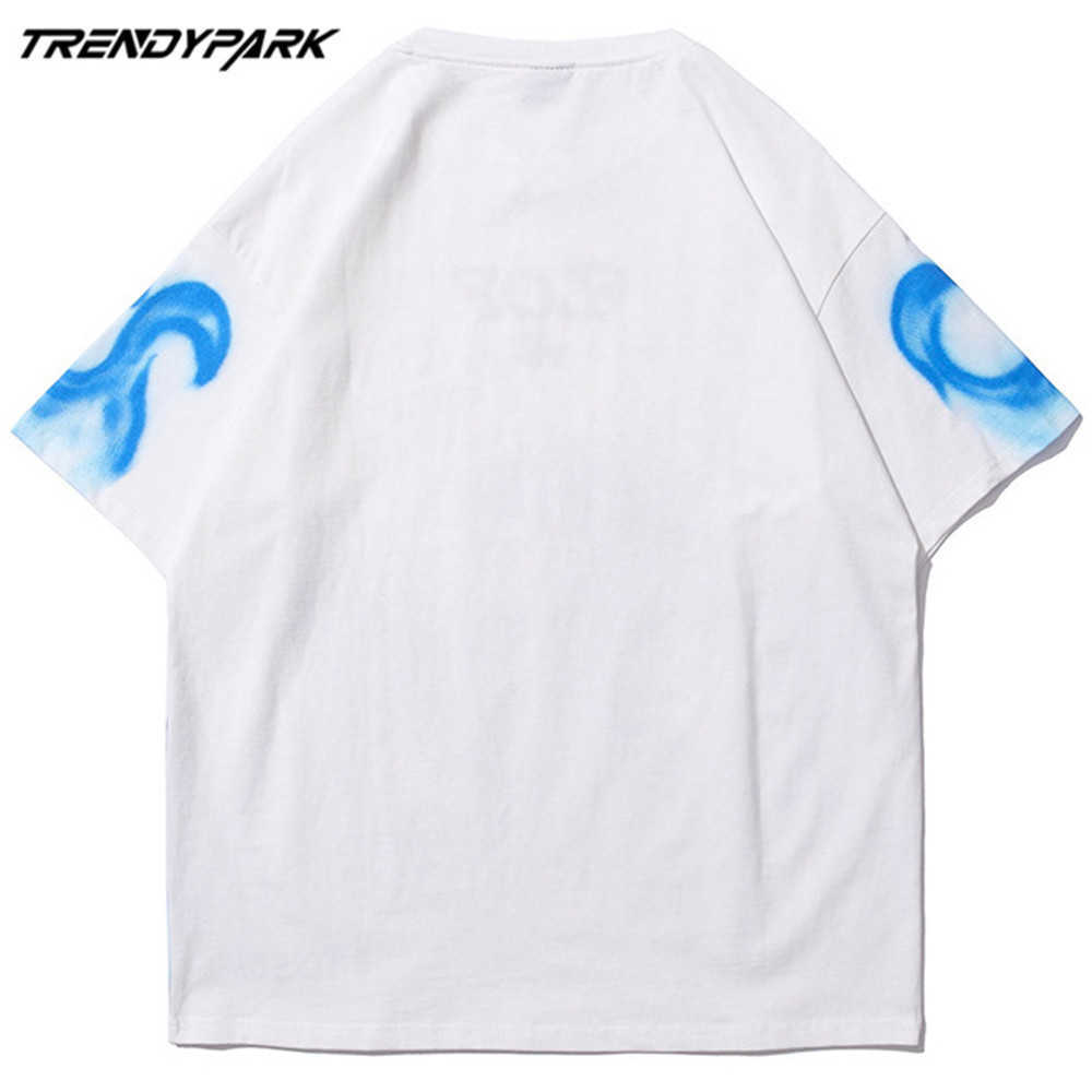 Men's T-shirt Funny Flame Print Summer Short Sleeve Tee Hip Hop Oversized Cotton Casual Harajuku Streetwear Top Tshirts Clothing 210601