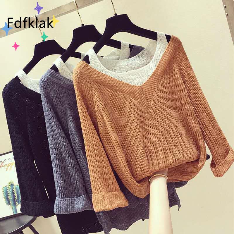 Women's Sweaters Fdfklak Autumn Women Clothing Fake Two Piece Long Sleeved Off Shoulder Pullover Sweater Loose Bottoming Top Vestido Feminin, White;black
Women's Sweaters Fdfklak Autumn Women Clothing Fake Two Piece Long Sleeved Off Shoulder Pullover Sweater Loose Bottoming Top Vestido Feminin, White;black