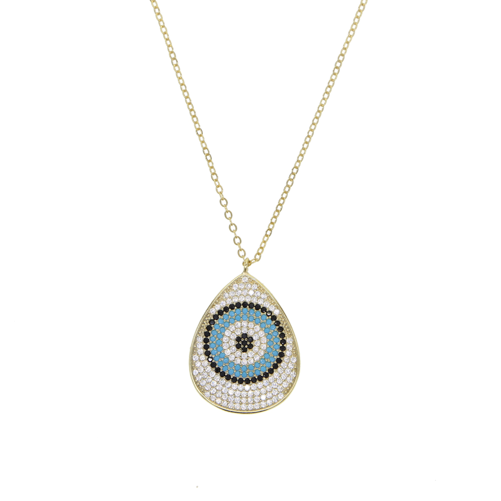 Big eye Charm summer Necklaces Gold Color cz paved round eye Rhinestone Pendant & Chain Men/Women wedding Jewelry