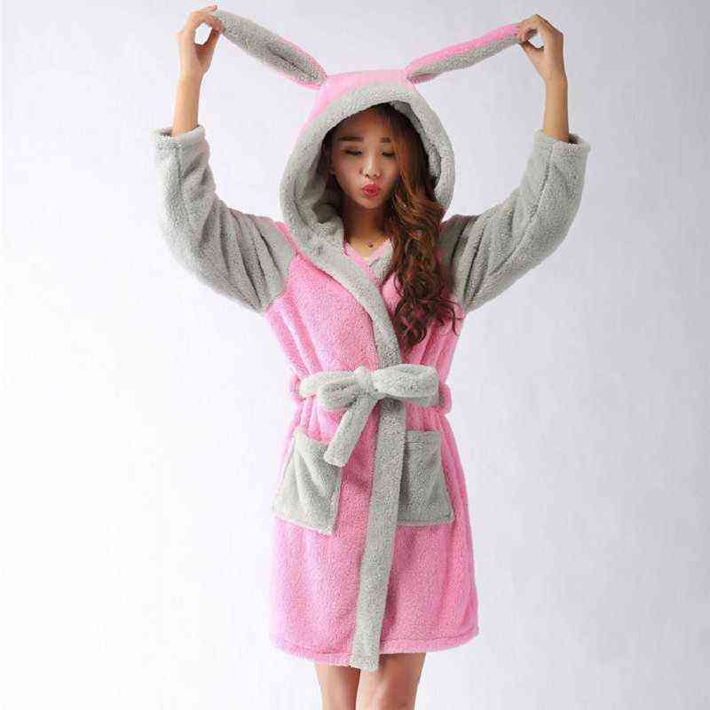 Kigurumi Spring Autumn Hooded Women Bathrobe Cartoon Bath Robe Szlafrok Animal Warm Dressing Gown Soft Women's Sleepwears Robes 211130