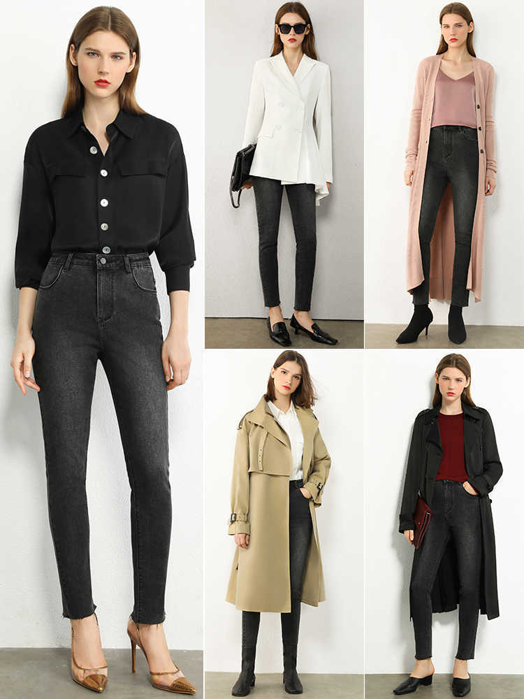 Minimalism Autumn Winter Fashion Women's Jeans High Waist Slim Fit For Ankel-length Pants 12060104 210527