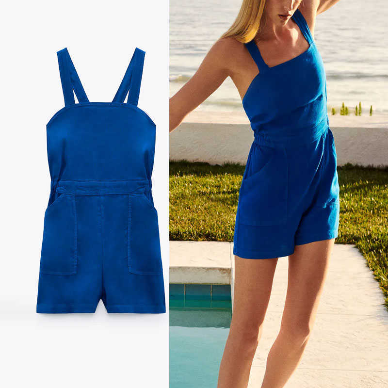 Za Blue Linen Short Summer Jumpsuit Women Sleeveless Backless Elastic Waist Sexy Playsuit Female Patch Pockets Playsuits 210602
Za Blue Linen Short Summer Jumpsuit Women Sleeveless Backless Elastic Waist Sexy Playsuit Female Patch Pockets Playsuits 210602