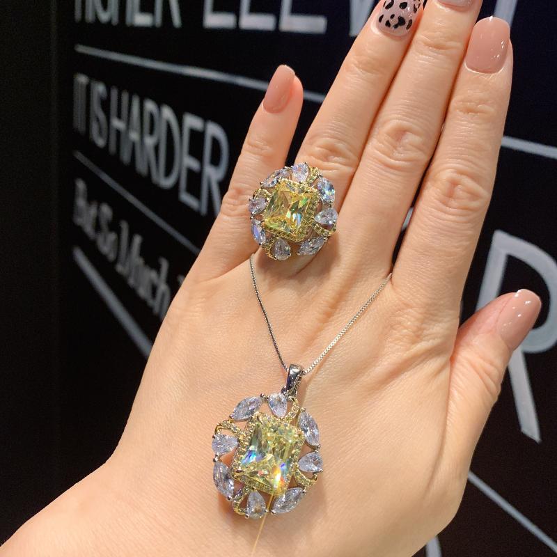 Earrings & Necklace EYIKA Elegant Princess Square Cut Topaz Citrine Gemstone Women Jewelry Set Shiny Yellow Zircon Crystal Pendant Ring, Silver
Earrings & Necklace EYIKA Elegant Princess Square Cut Topaz Citrine Gemstone Women Jewelry Set Shiny Yellow Zircon Crystal Pendant Ring, Silver
