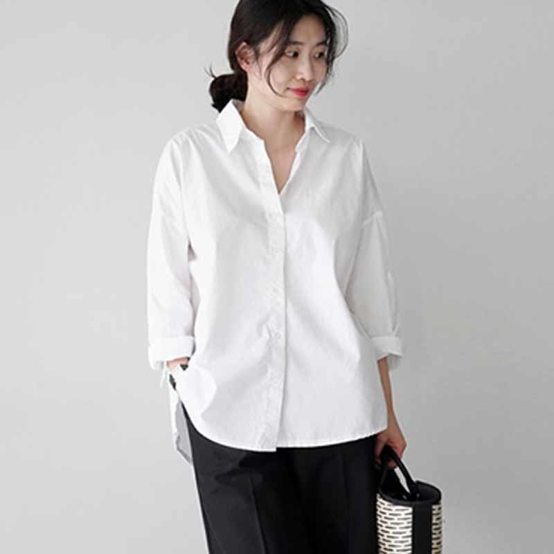 Office Lady Cotton White Blouse Women Long Sleeve Plus Size Women Shirts Blouses Casual Button Loose Shirt Top Female 12650 210225