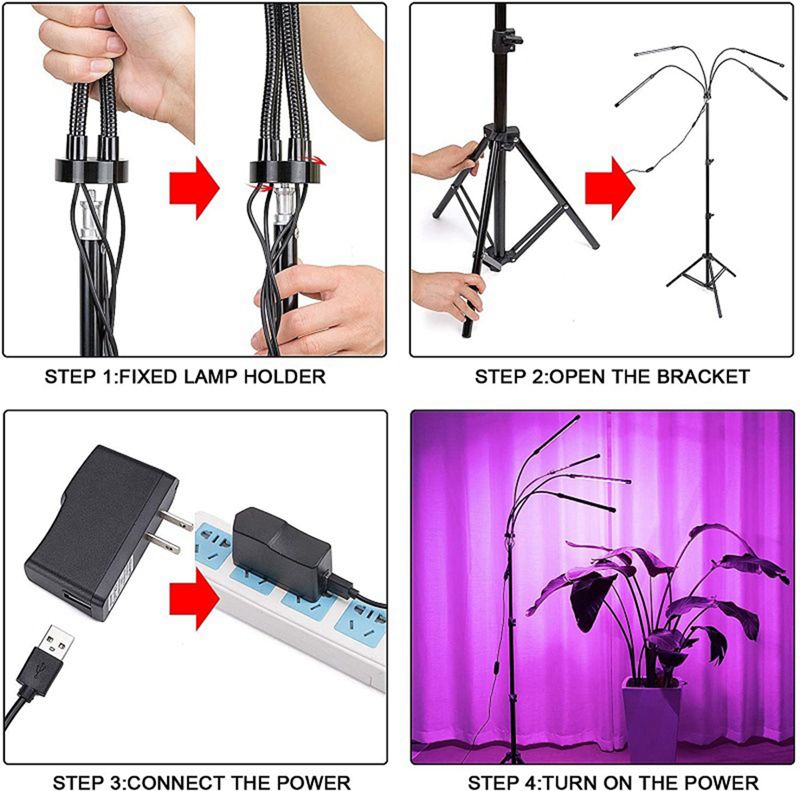 Upgrade 80LEDS Grow Light for Indoor Plants Full Spectrum 4 Head Plant Lights Growing Lighting with 4/8/12H Timer Tripod Adjustable 15-60inch