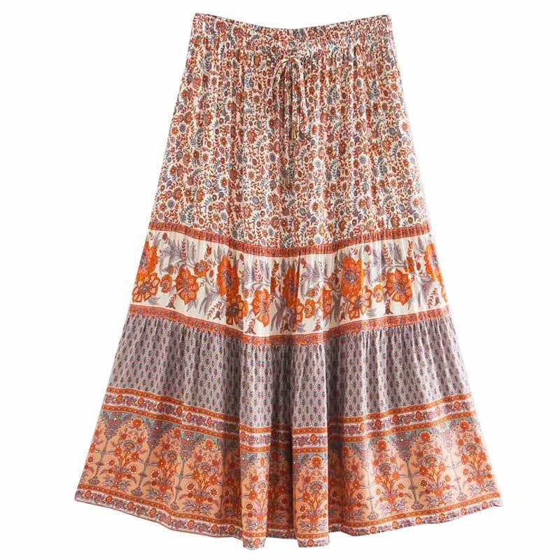 BOHO INSPIRED HARVEST GOLD boho skirt for women floral print skirt for summer casual beach skirt rayon holiday skirts womens new 210309