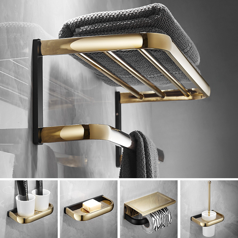 2021 New Accessories Gold & Black Bathroom Shelf,towel Rack,towel Hanger Paper Holder,toilet Brush Holder Bath Hardware Set 3hii 
2021 New Accessories Gold & Black Bathroom Shelf,towel Rack,towel Hanger Paper Holder,toilet Brush Holder Bath Hardware Set 3hii