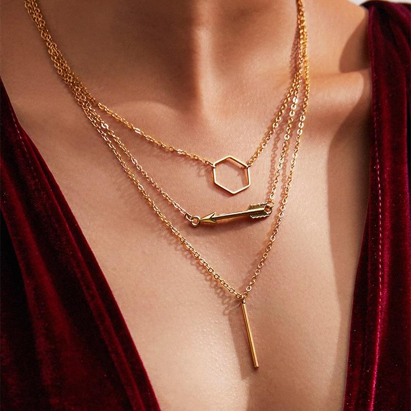 Pendant Necklaces European Style Sexy Simple Multi-layer Necklace Female Hexagon Circular Arrow Vertical Bar Metal Gift
Pendant Necklaces European Style Sexy Simple Multi-layer Necklace Female Hexagon Circular Arrow Vertical Bar Metal Gift