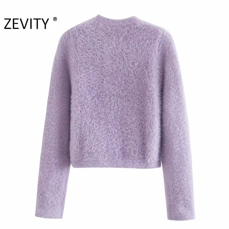 Zevity Women Fashion Candy Colors Pockets Patch Cardigan Knitting Sweater Female Chic Long Sleeve Pearl Breasted Slim Tops S460 210218