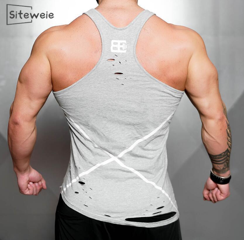 SITEWEIE Workout Gym Mens Tank Top Hole Vest Muscle Shirts Sleeveless Sportswear Shirt Stringer Bodybuilding Cotton Fitness L364 210308