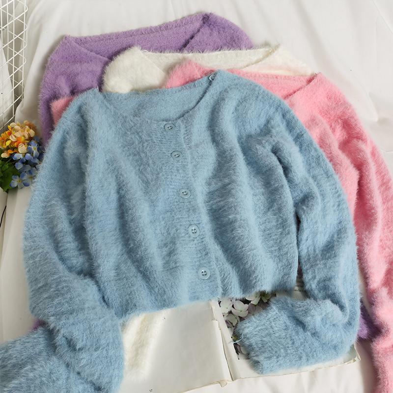 Women's Knits & Tees Cardigan Jumpers Autumn Sueters De Mujer Sweet Blue O Neck Long Sleeve Knitted Sweaters Crop Solid Mohair White Pink
Women's Knits & Tees Cardigan Jumpers Autumn Sueters De Mujer Sweet Blue O Neck Long Sleeve Knitted Sweaters Crop Solid Mohair White Pink