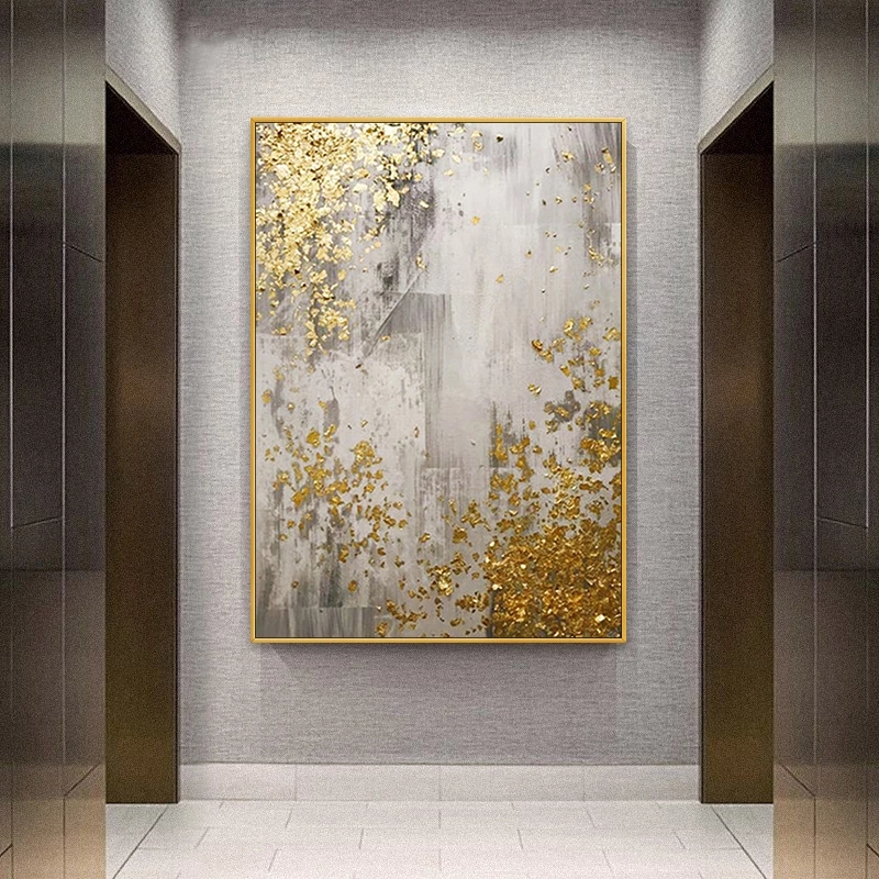 Living Room Golden Oil Painting, Abstract Mural Print Image, Golden Tree Wall Art Picture for Living Room Home Decoration