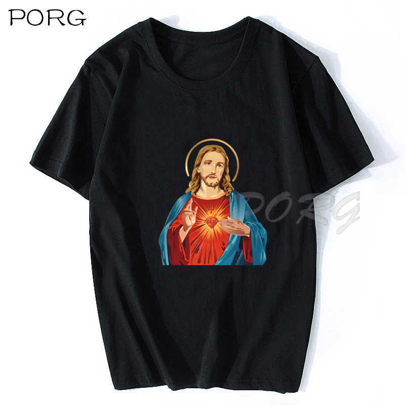 Jesus Raves Print Casual Mens T Shirts Fashion Harajuku Custom T-shirt Short Sleeve Tshirt Punk Oversized 's 210629