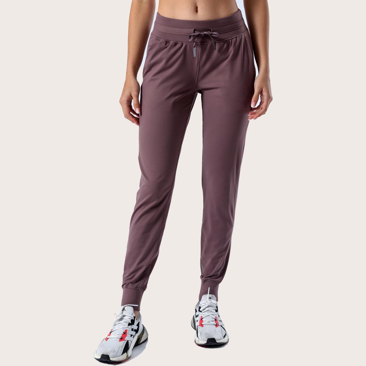 Fabric Naked-feel Workout Sport Joggers cropped Pants Womens Waist Drawstring Fitness Running Sweat pant with Two Side Pocket