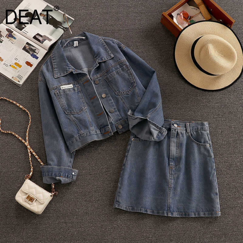 DEAT Women Denim Coat Lapel Long Sleeve Skirt arrivals Short Two Piece Set Fashion Temperament Spring Autumn 11D773 210709, Blue
DEAT Women Denim Coat Lapel Long Sleeve Skirt arrivals Short Two Piece Set Fashion Temperament Spring Autumn 11D773 210709, Blue