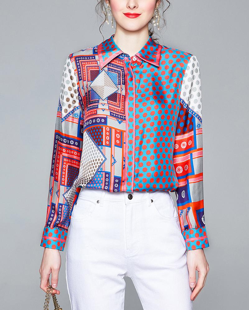 Women's Blouses & Shirts Chic Printed Long Sleeve Women Tops Blusas Runway Designer Spring Summer Clothes Blouse Shirt LS026