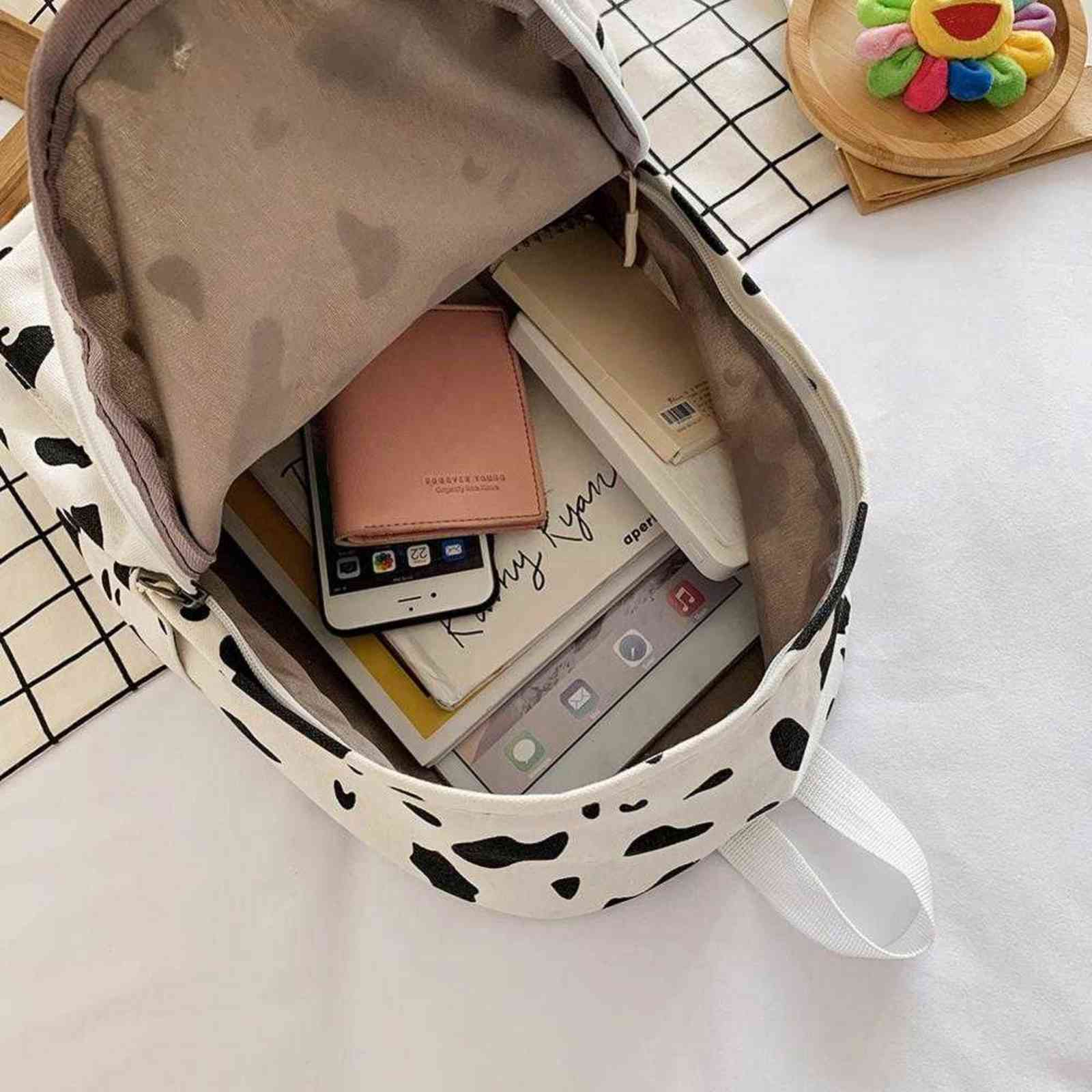 Cow Pattern Backpack For School Teenagers Girls Vintage Casual School Bag Mochila Feminina Laptop Bagpacks Bookbag Travel Bag Y1105