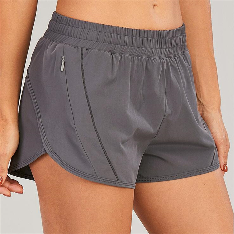 Women Dance Yoga Shorts Track that Lined With Zipper Pocket Butter Soft Fabric Mesh Yarn Stitching Shorts 0160