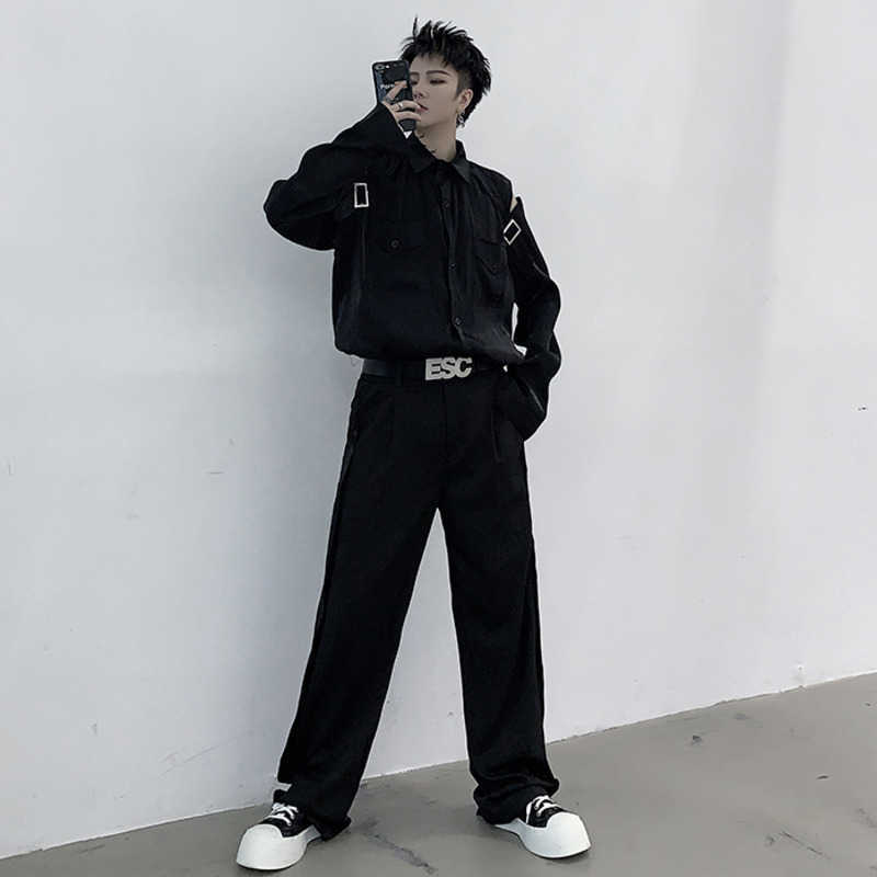 IEFB /men's wear Niche hollow strapless polarized shirt mercerized glitter loose high street Spring tops 9Y1470 210721