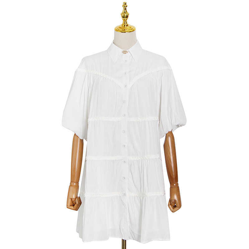 DEAT Women Dress Lapel Three Quarter Sleeve Arrivals Lady Temperament Fashion Spring Summer 11D1823 210709