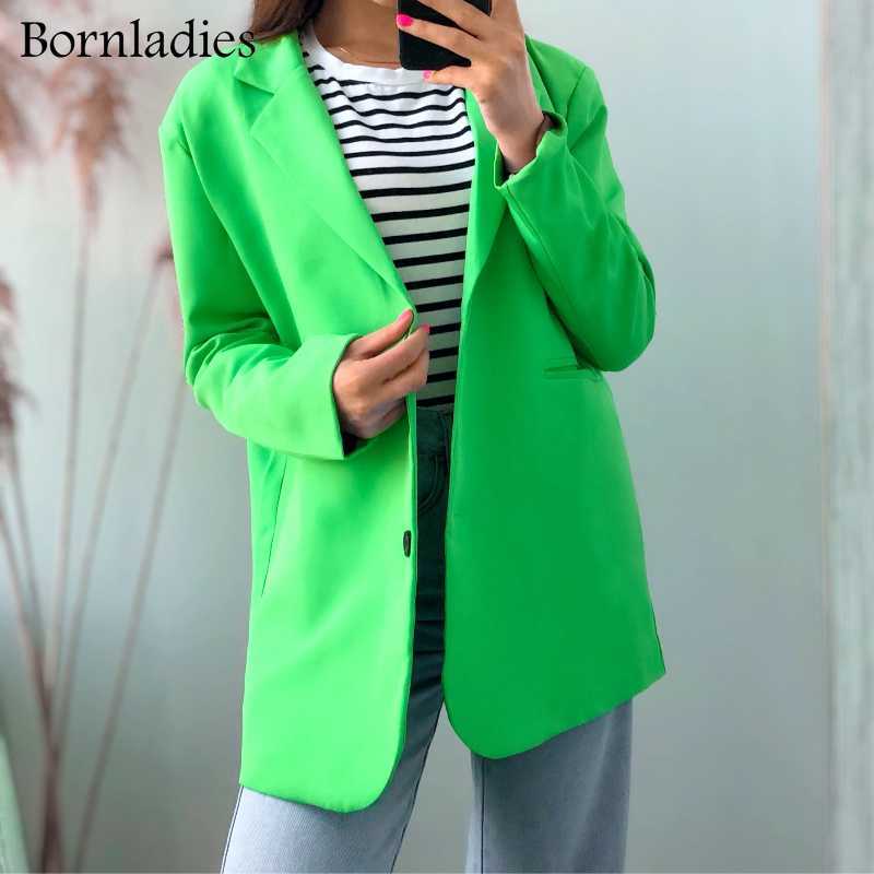 Boraladies Women Chic Oversized Green Blazer Spring Single Buttons Female Loose Suit Jacket Full Sleeve Outwear Y2K 210930