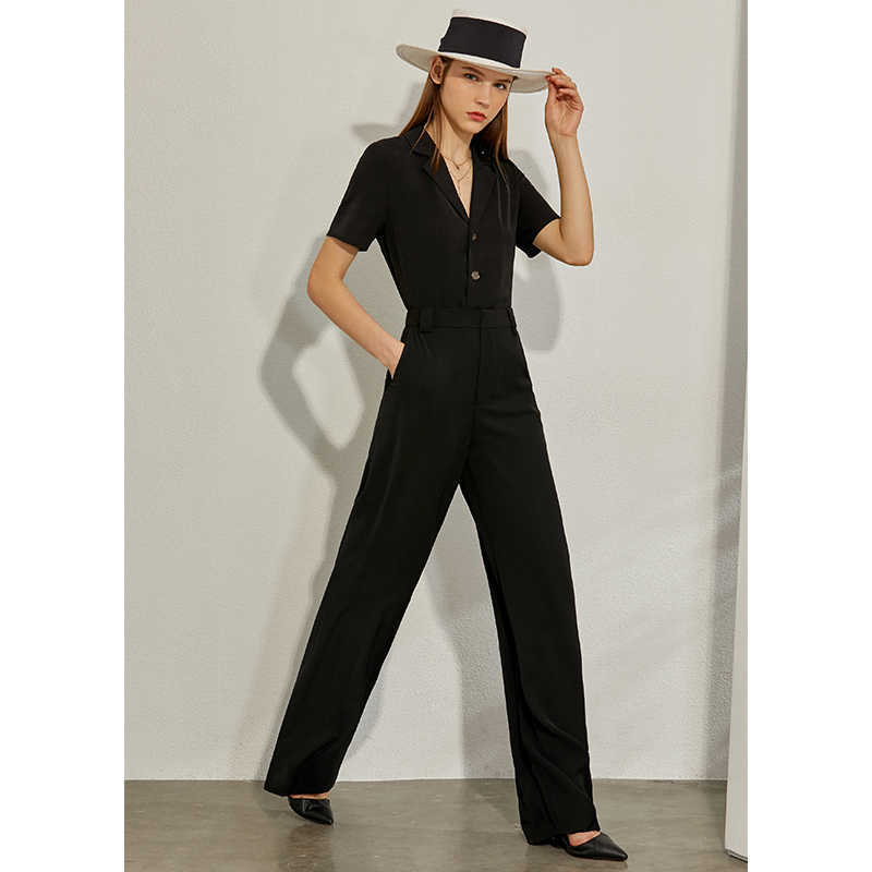 Minimalism Spring Summer Solid Lapel Slim Olstyle Shirt Caual High Waist Loose Pants 12070243 210527