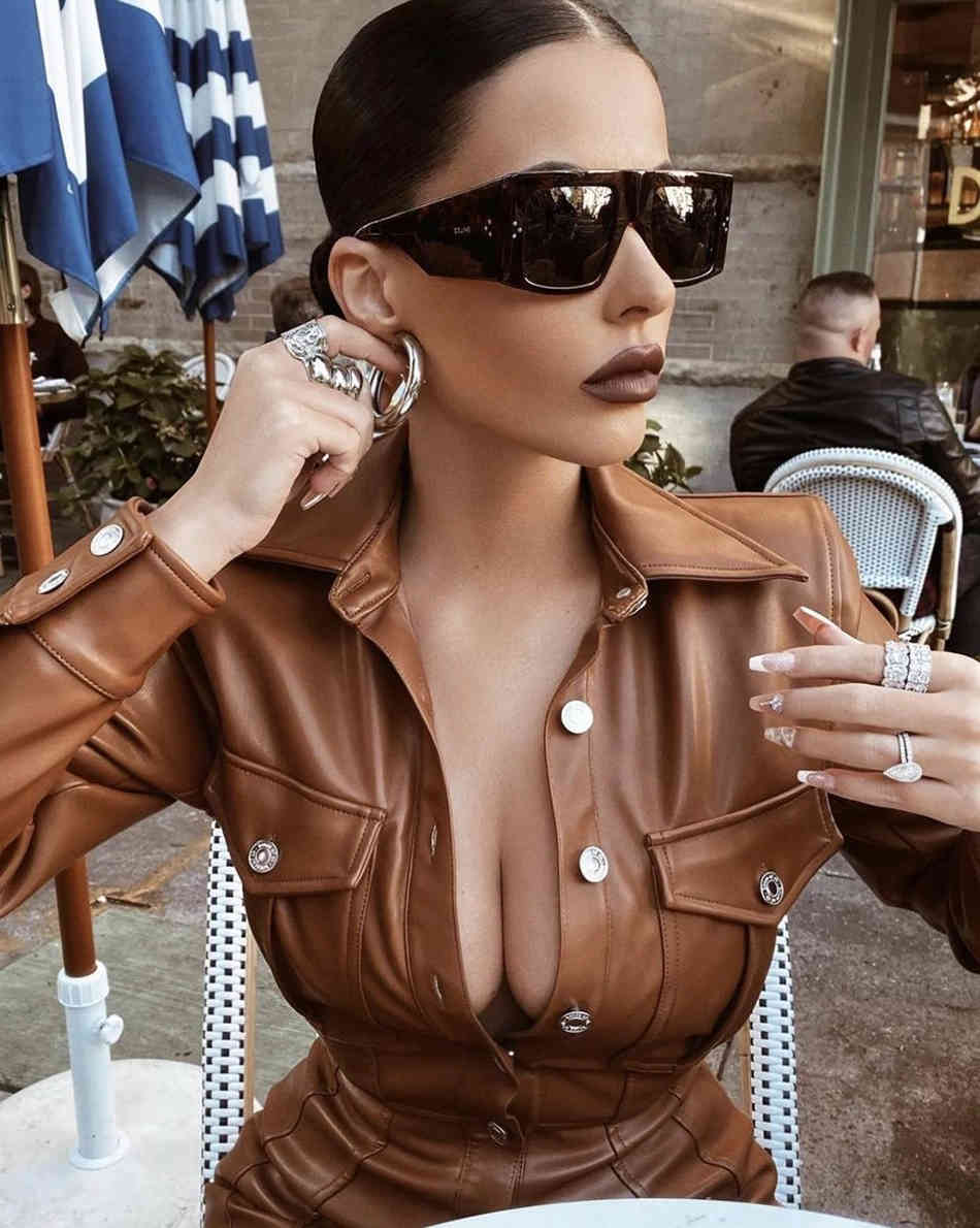 Brown PU Leather Mini Bodycon Dress Ladies Long Sleeve Lapel Buttons Elegant Backless Winter Sexy Party 210525