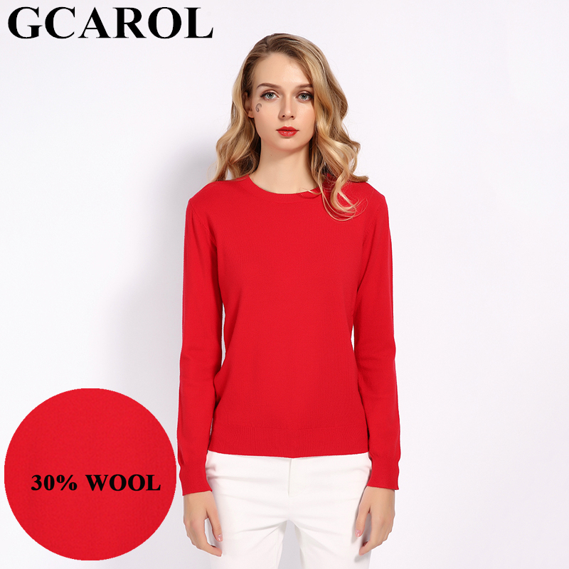 GCAROL New O Neck Women 30% Wool Sweater Candy Jumper Casual Stretch Fall Winter Basic Render Knit Pullover S-3XL 210218
