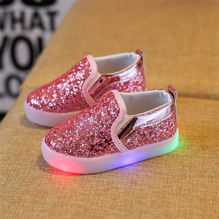 Baby Kids Sneakers New Children Slides Korean Sequin LED Bright Lights For Childrens Unisex Casual Shoes Fashion Footwear XJ260303