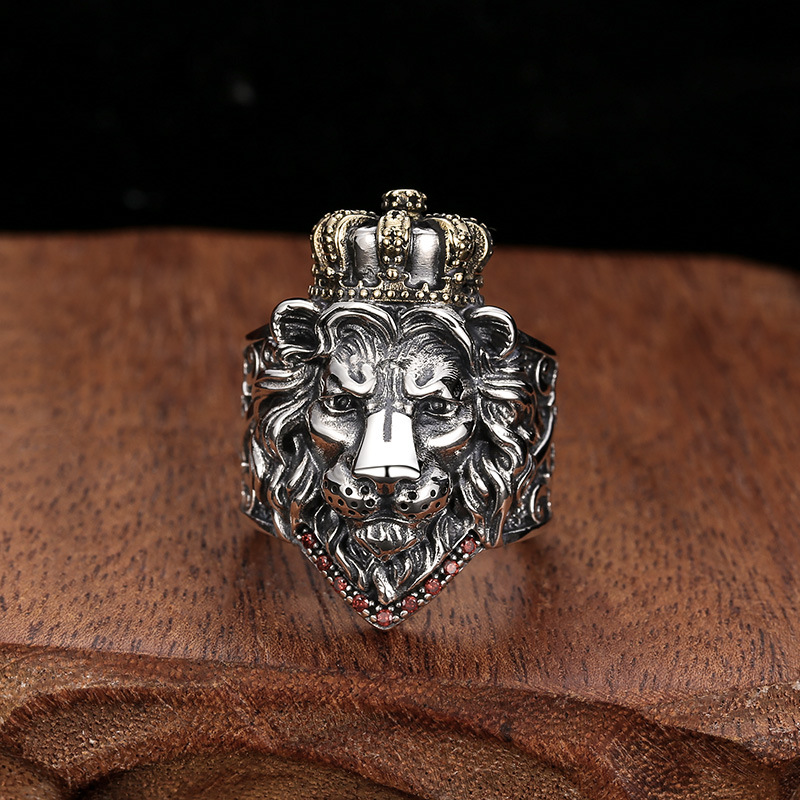 925 sterling silver lion king adjustable rings American European antique silver two-tone handmade vintage designer luxury jewelry rings
