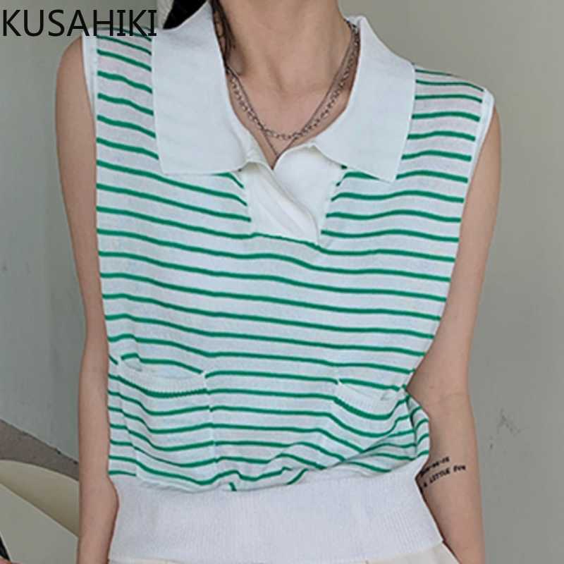 KUSAHIKI Summer Hit Color Stripe Sweater Vest Korean Sleeveless Turn-down Collar Pullovers Causal Knitted Vests 6J420 210602, Yellow
KUSAHIKI Summer Hit Color Stripe Sweater Vest Korean Sleeveless Turn-down Collar Pullovers Causal Knitted Vests 6J420 210602, Yellow