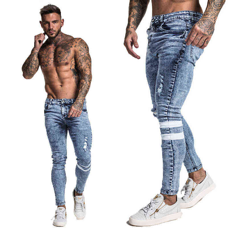 GINGTTO Slim Fit Jeans Men Blue Denim Pants Male Hip Hop Mens Trousers Clothing Stretch High Waist Fashion Jean zm49 211111