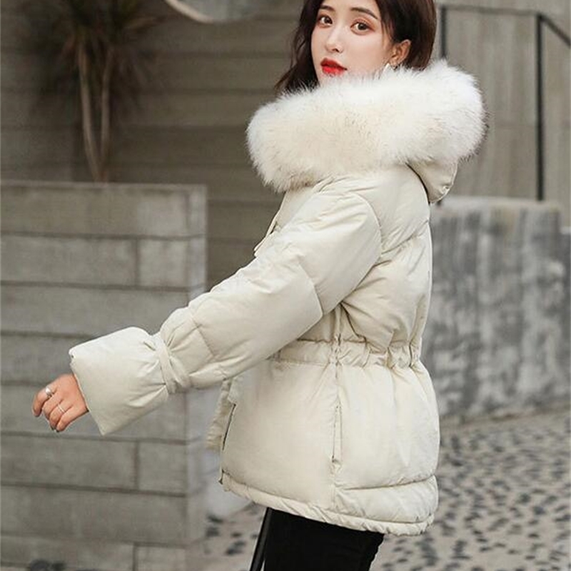 New Korean Fur Hooded Jackets Parkas Winter Jacket Women Short Style Tie Up Warm Thick Slim Winter Coat Female T200114