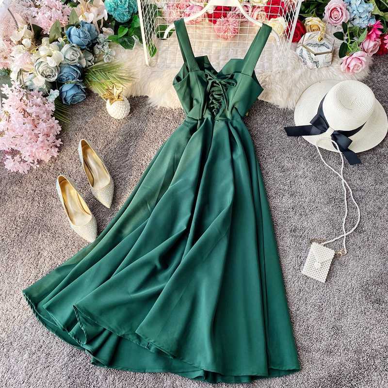 LY VAREY LIN Women Vintage Long Dress Sexy Spaghetti Strap Backless Bandage Party Elegant Slim High Waist Vestidos 210526