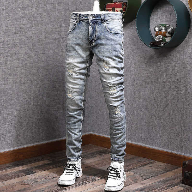 Italian Style Fashion Men Jeans Retro Gray Blue Elastic Slim Fit Ripped Patchwork Vintage Designer Casual Denim Pants
Italian Style Fashion Men Jeans Retro Gray Blue Elastic Slim Fit Ripped Patchwork Vintage Designer Casual Denim Pants
