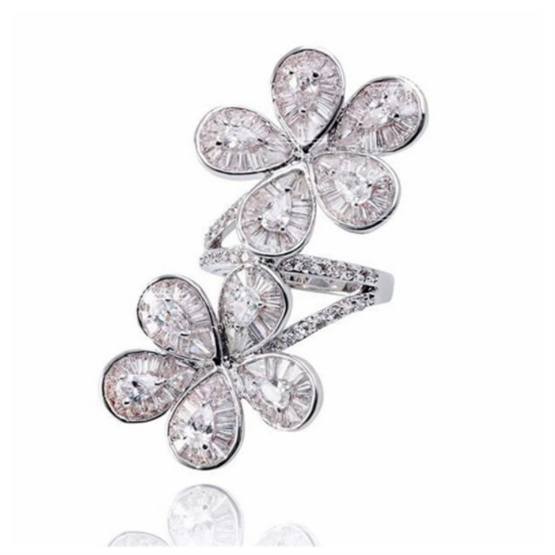 Statement Flower Diamond Ring Real 925 sterling silver Jewelry Engagement Wedding band Rings for Women Bridal Party accessory
