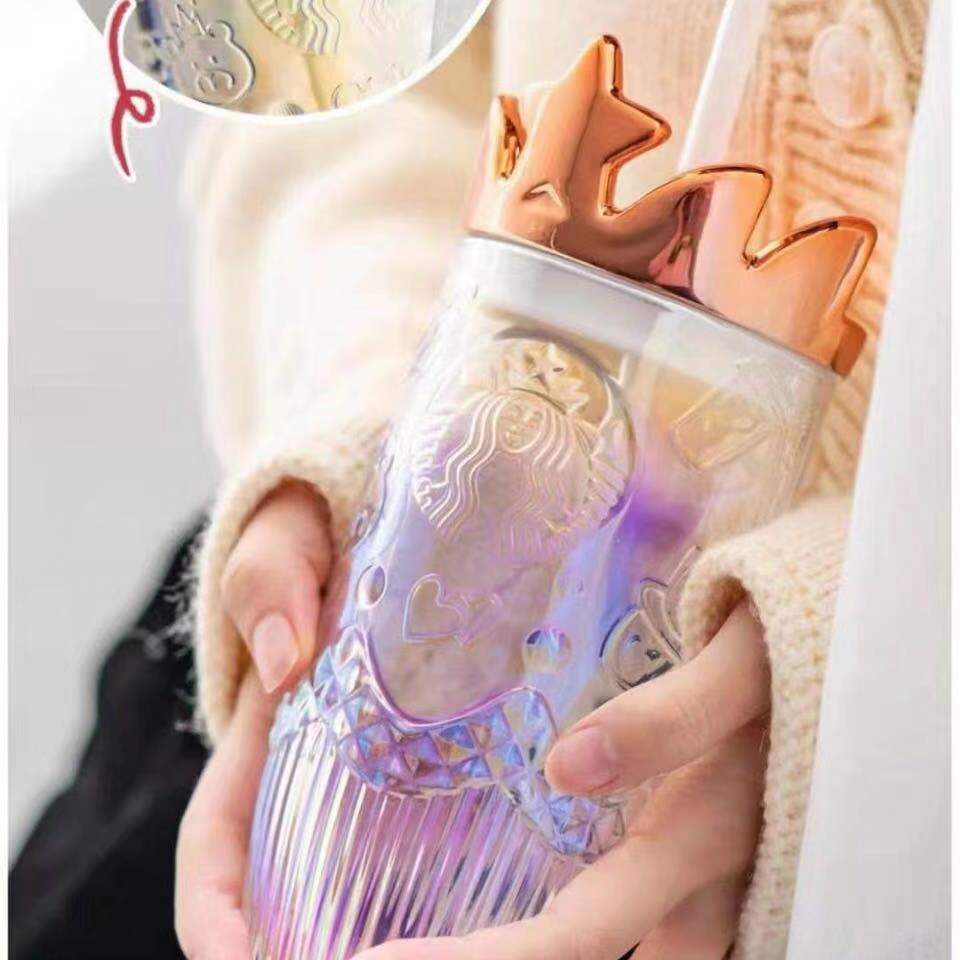 400ML to 500ML 2021 Limited Edition Mugs Valentine's Day Symphony Crown Glass Cup with Straw Accompanying Cups3564022