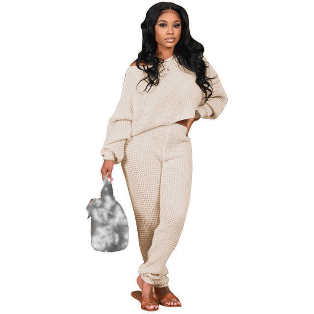 Winter Sale Sweater Knitted Set Femme Casual Solid Color O-neck Batwing Sleeve Pullover+Beam Feet Pants Conjunto Punto Mujer 210604