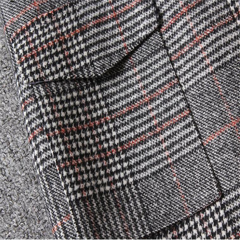Autumn Winter Korean Woman woolen Plaid Skirt Female Midlength High Waist Split A step Bag Hip Midi Skirt 210306