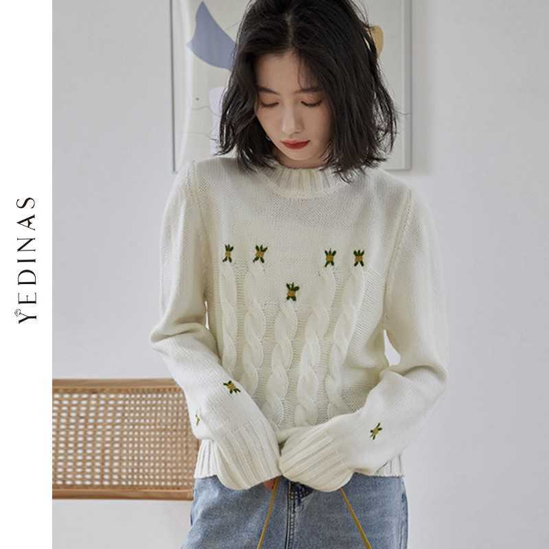 Yedinas Winter Sweater Women Long Sleeve Knitted s And Pullovers Korean Style Pink Knit Jumpers 210527