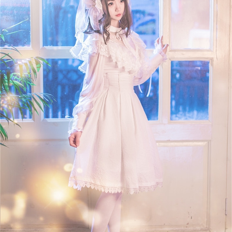 Women Classic Lolita Skirt Vintage Style Retro Gothic Darkness Lace Up High Waist A Line Chapel Church Formal Skirts Black T200113