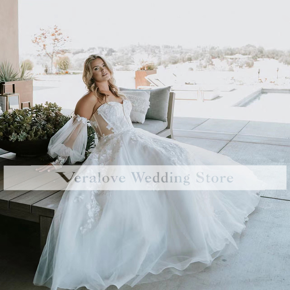 Elegant Lace Boho Wedding Dress 2022 Off Shoulder Long Sleeves Country Wedding Gowns Plus Size Women Robe De Mariée