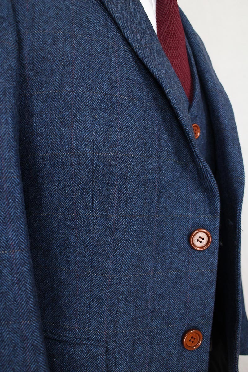 Wool Blue Herringbone Retro gentleman style custom made Mens suits tailor suit Blazer suits for men 3 piece JacketPantsVest 201124