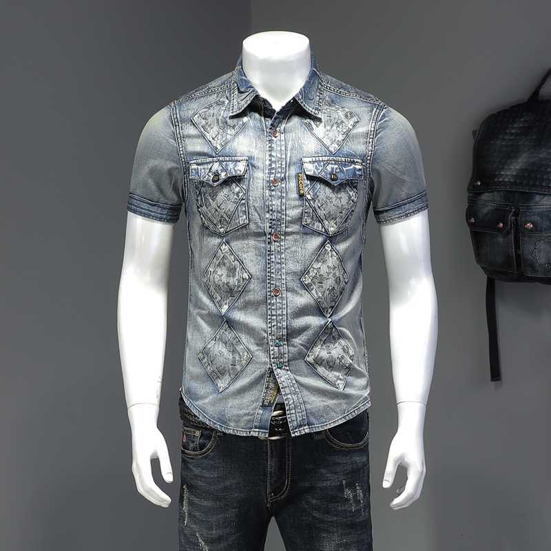 High Quality Retro Men's Shirt Short Sleeve Patch Denim Shirts Men Streetwear Social Night Club Party Clothing Chemise Homme 210527, 15131
High Quality Retro Men's Shirt Short Sleeve Patch Denim Shirts Men Streetwear Social Night Club Party Clothing Chemise Homme 210527, 15131