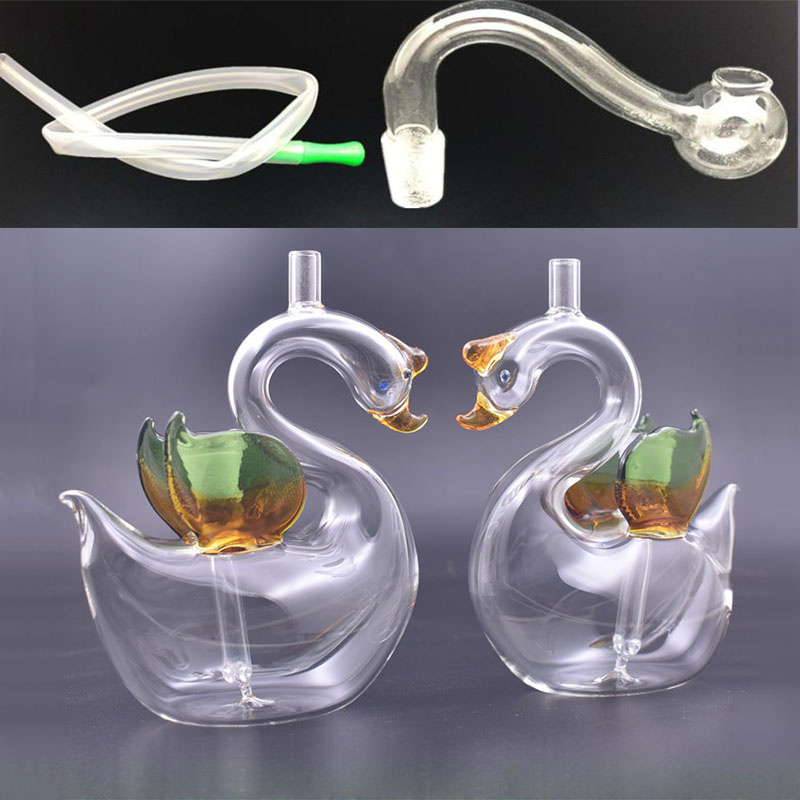 Hand Craft Art Swan Glass Oil Burner Bong Water Pipes with Thick Pyrex Heady Recycler Dab Rig ash catcher Bongs with glass oil burner pipe