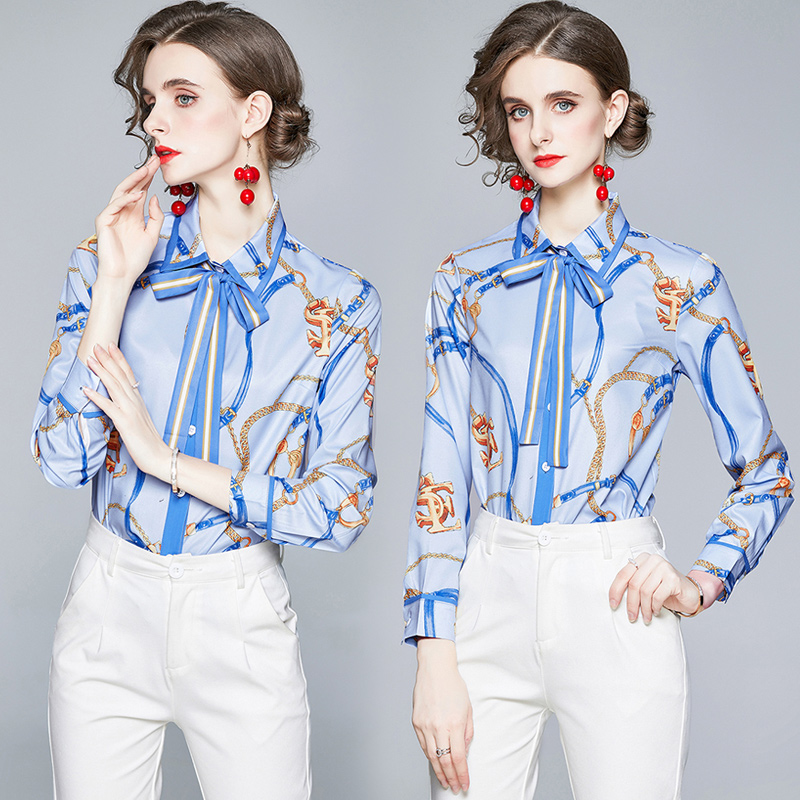 2021 New Designer Women Blouses Ribbon Bow Luxury Printed Runway Ladies Casual Office Shirts Button Long Sleeve Elegant Lapel Neck Tops, Customize
2021 New Designer Women Blouses Ribbon Bow Luxury Printed Runway Ladies Casual Office Shirts Button Long Sleeve Elegant Lapel Neck Tops, Customize